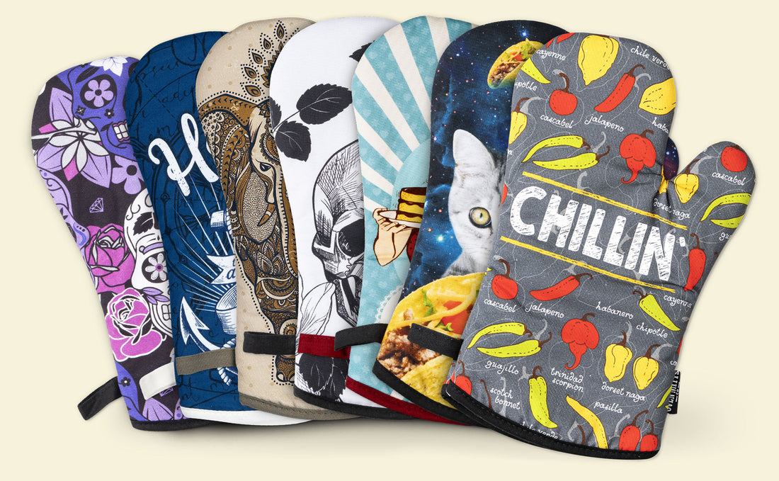 Bring a pop of color and a dash of attitude to your kitchen with Oven Mitts