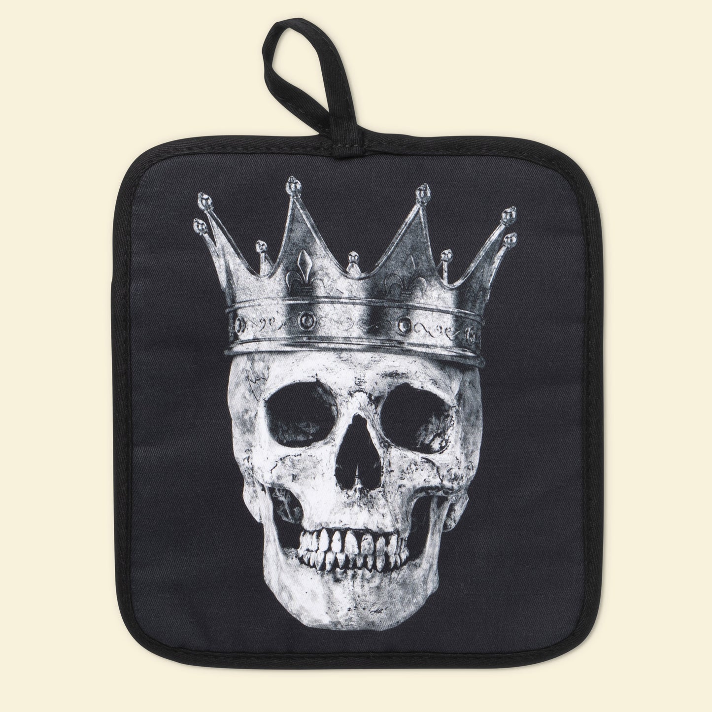 King And Queen Black Skull Oven Mitts And Potholder Set