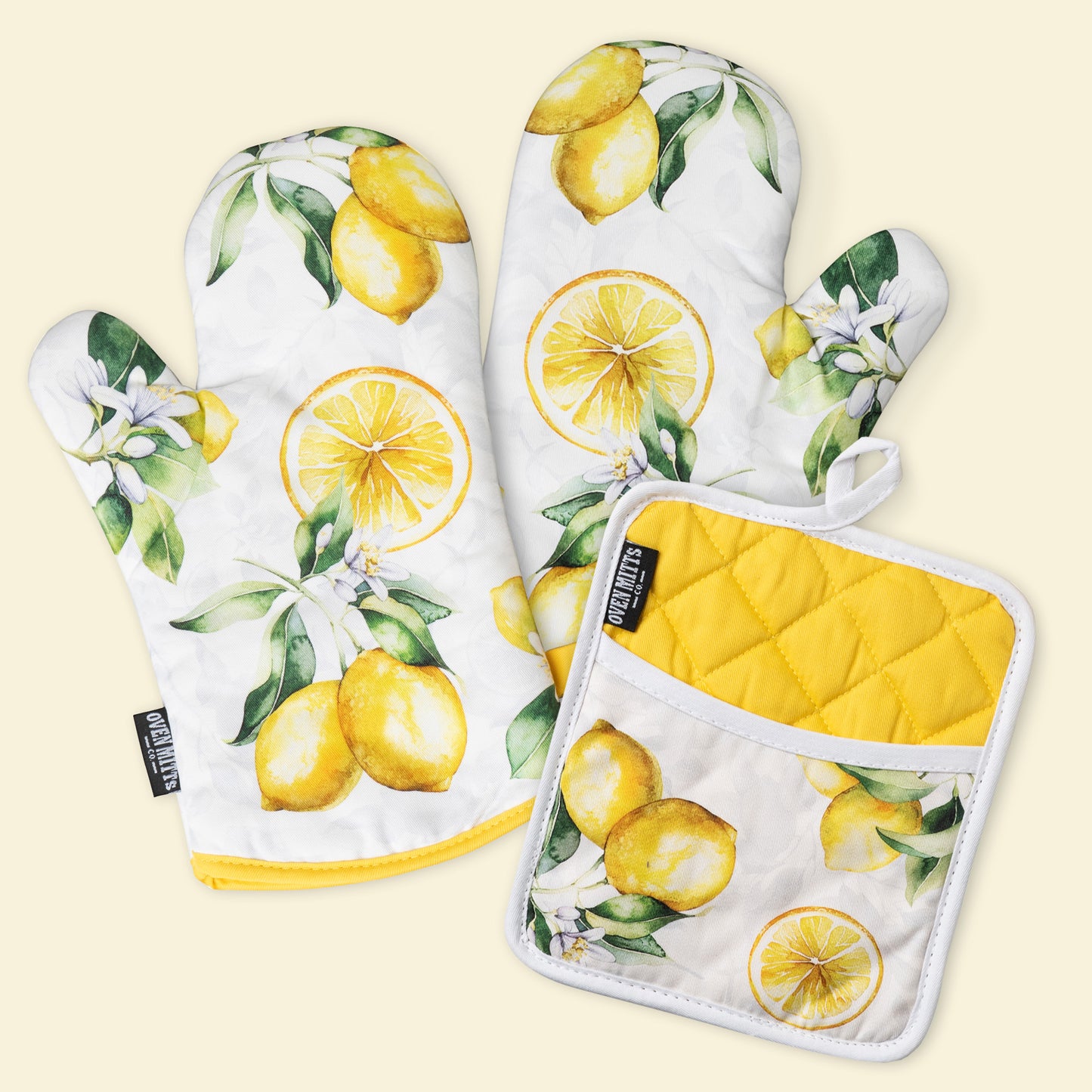 Summer Lemons Oven Mitts And Potholder Set