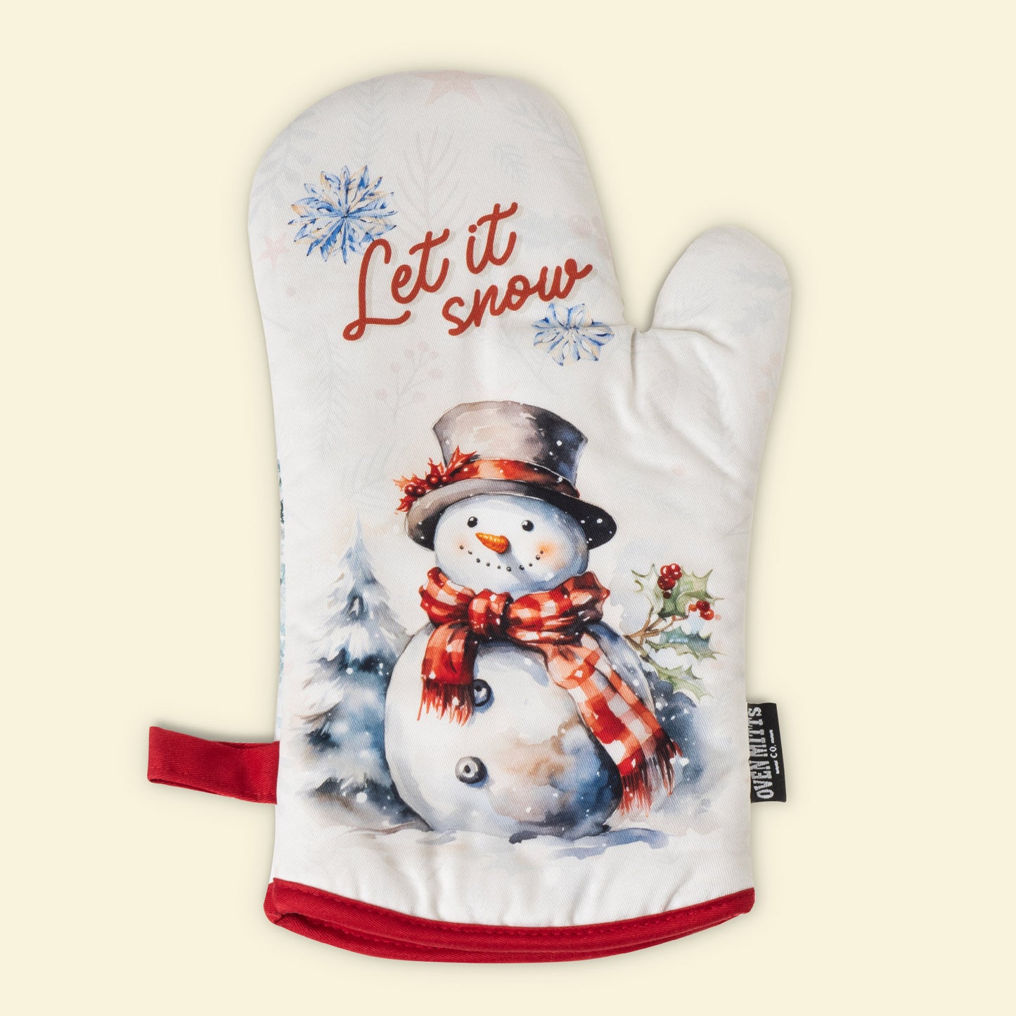 Let It Snow Christmas Snowman and red truck oven mitt glove