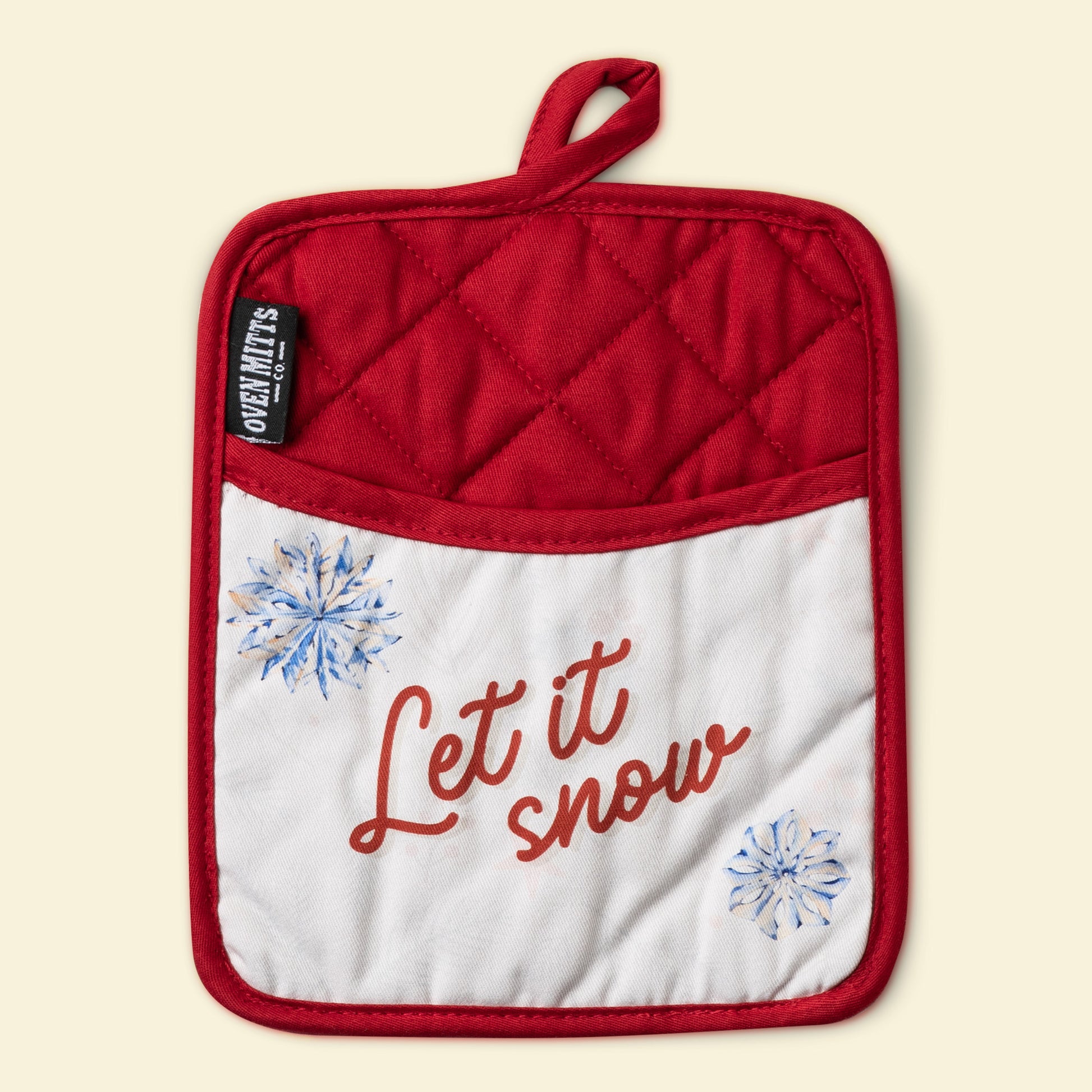 Let It Snow Christmas Snowman and red truck potholder pocket