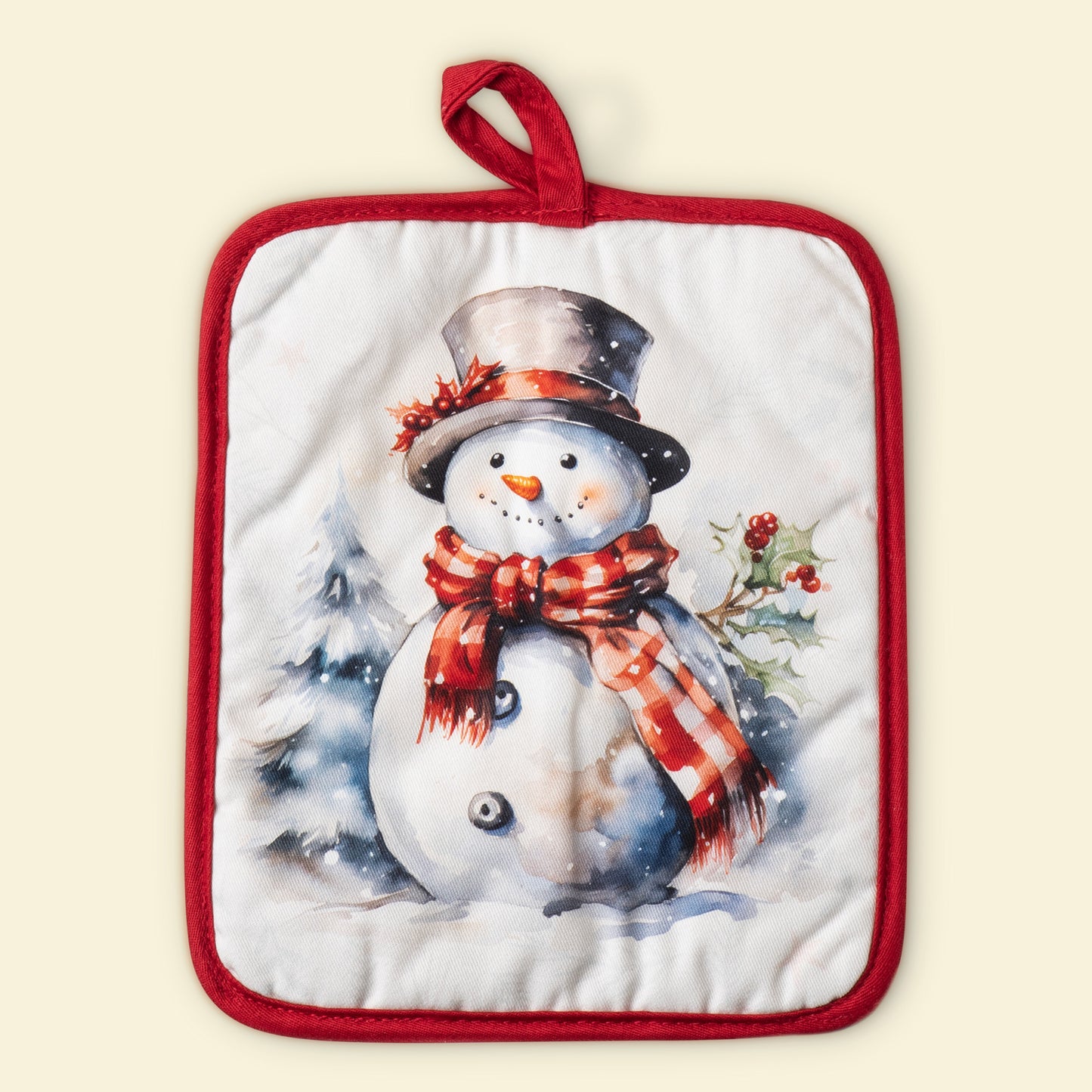 Let It Snow Christmas Snowman and red truck potholder