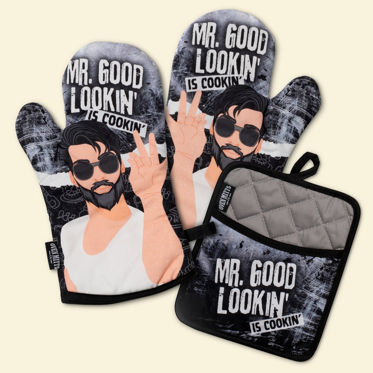 Mr. Good Lookin' Is Cookin' Oven Mitts And Potholder Set