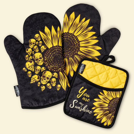 Sunflower Skulls Oven Mitts And Potholder Set