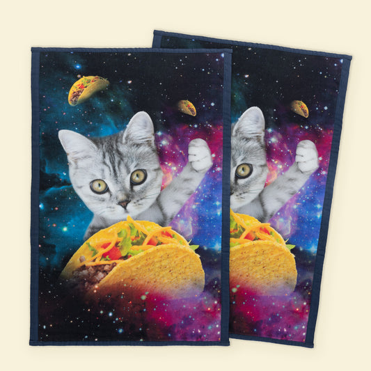 Galaxy Taco Cat Kitchen Towel Set, funny cute, all cotton dish towel, premium