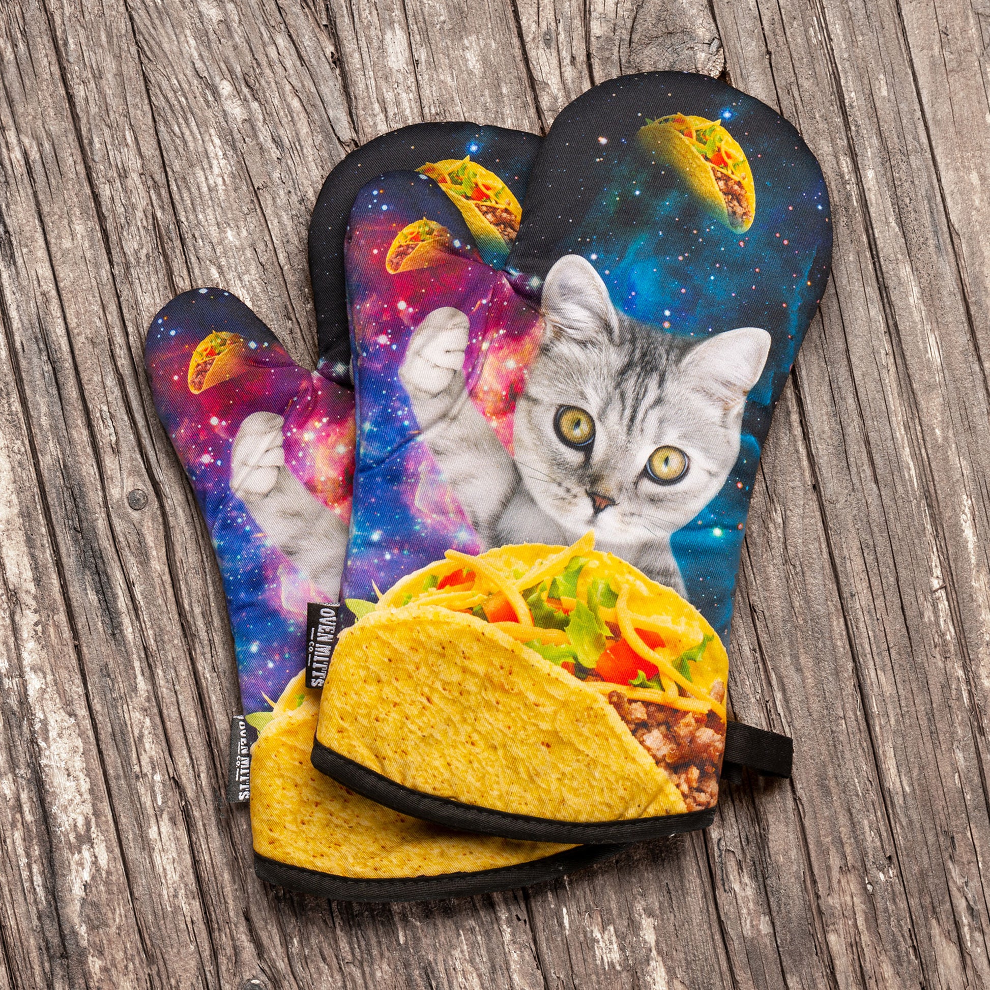 Galaxy Taco Cat Oven Mitts And Potholder Set, funny oven mitt